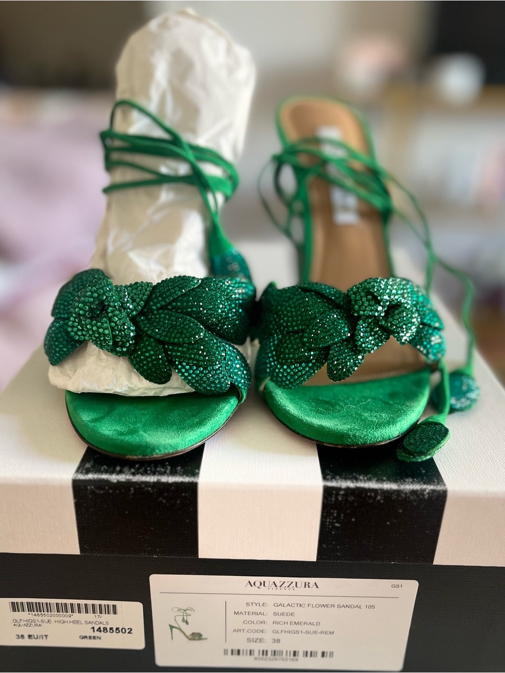 Aquazzura Green suede floral sandals